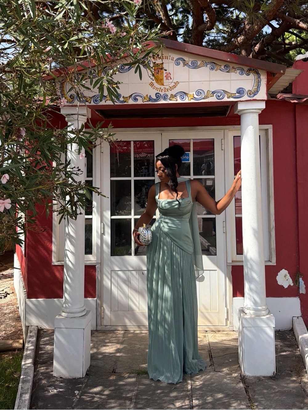Matcha A-Line Pleated Stretch Satin Dress